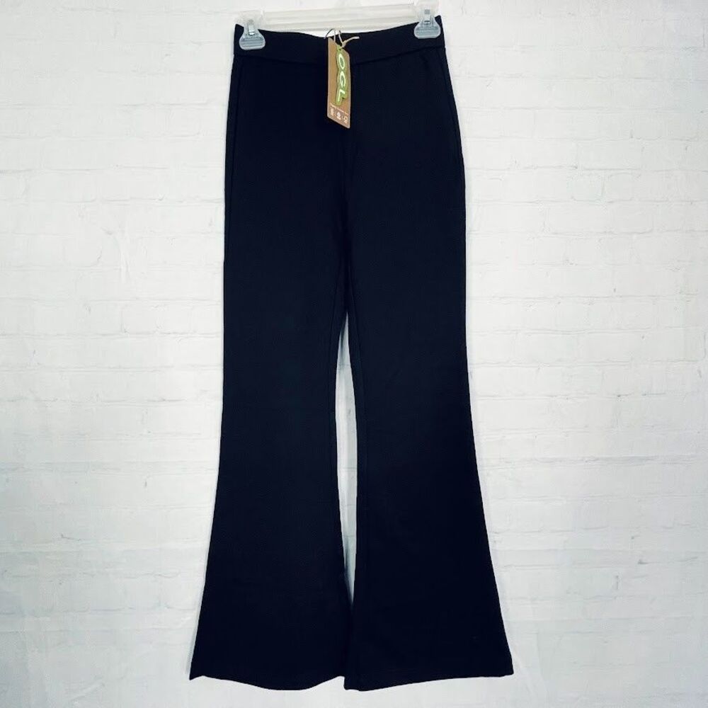 OGL Slimming Ponte High Rise Flared Pants Women XS Black Pull On Flat Front NEW!